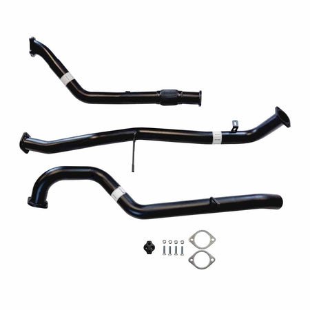 Nissan Patrol Y61 GU 2.8L Wagon 3 Inch Turbo Back Exhaust 1997 - 2000 **** Made To Order **** black steel exhaust pipes and mounting hardware isolated on white.