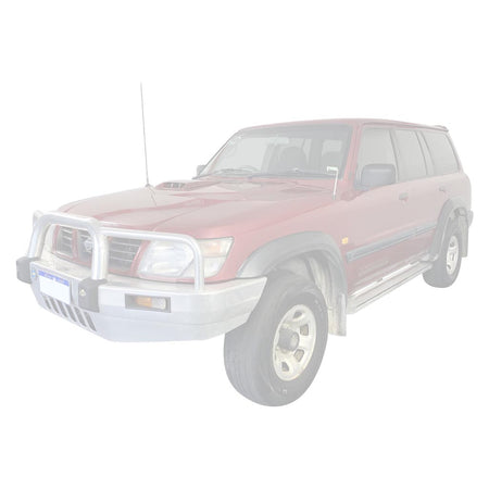 Red 4WD vehicle, Nissan Patrol Y61 GU 2.8L Wagon, shown with Nissan Patrol Y61 GU 2.8L Wagon 3 Inch Turbo Back Exhaust 1997 - 2000 **** Made To Order **** installed.