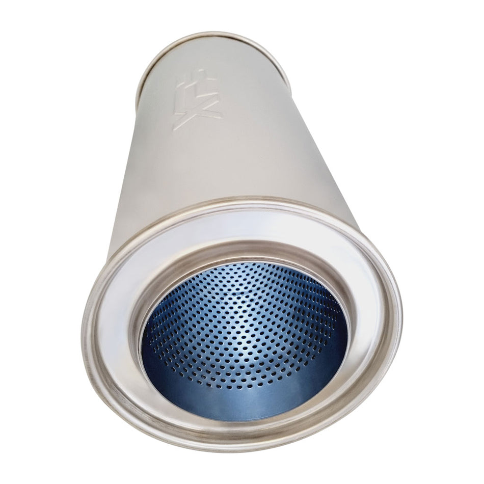 4" Centre Centre 6" x 14" Long Round Polished Stainless Steel Muffler Straight Through