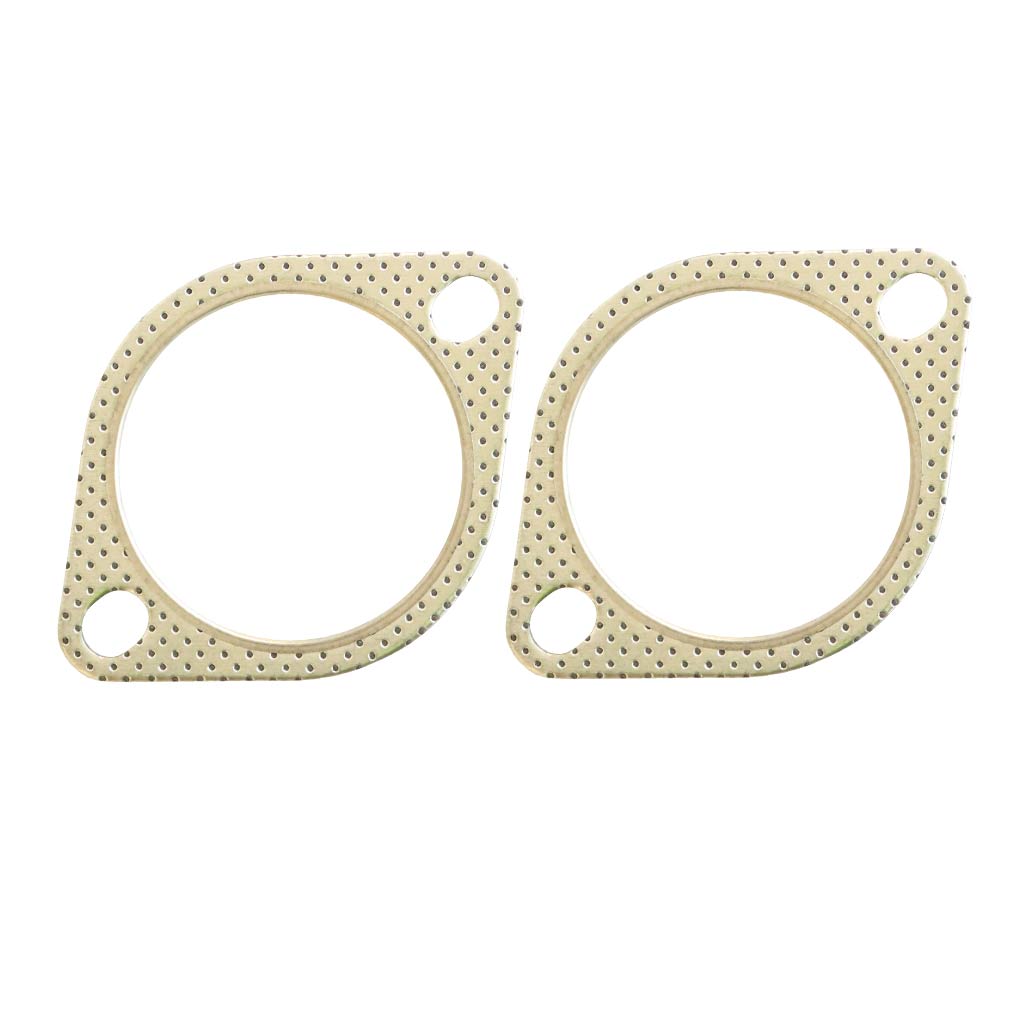 Pair of beige perforated exhaust gaskets for Holden Commodore VL VN VP VR VS Bolt On Race Cat 3 Inch 100Cpsi 100 Cell