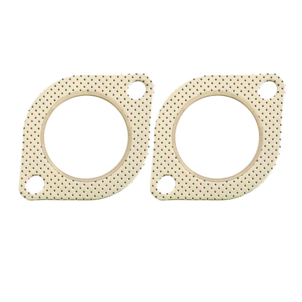 Pair of beige perforated exhaust flanges for Commodore VL VN VP VR V6 V8 And VS V8 2.5 Inch Catalytic Converter Delete Pipe.
