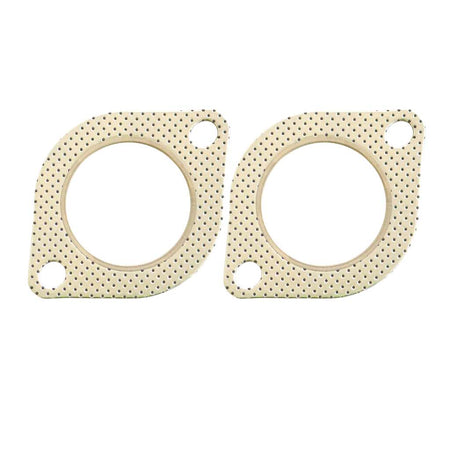 Pair of beige perforated exhaust flanges for Commodore VL VN VP VR V6 V8 And VS V8 2.5 Inch Catalytic Converter Delete Pipe.