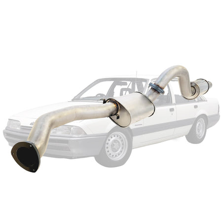 Commodore VL Turbo Sedan 3.5" Stainless Catback Exhaust With Front And Rear Mufflers displayed over sedan outline