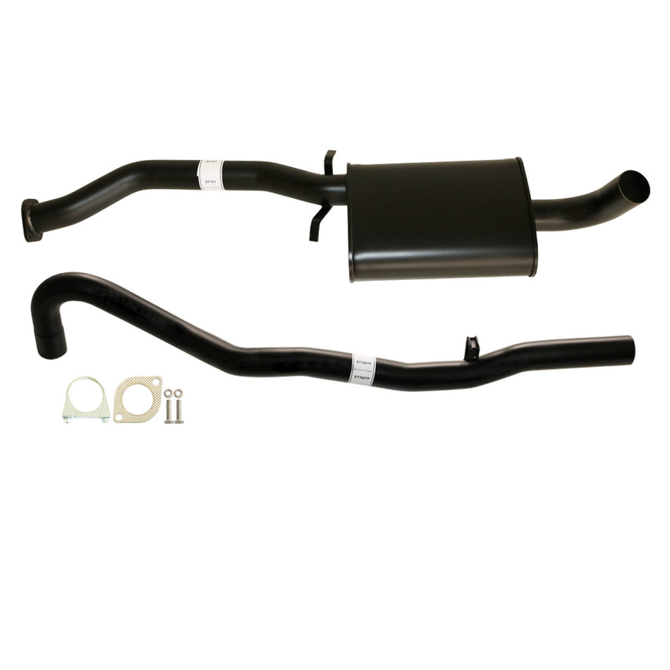 Commodore VL Sedan RB30 & V8 2.5" Catback Exhaust With Front Muffler & Tailpipe in black steel with mounting hardware