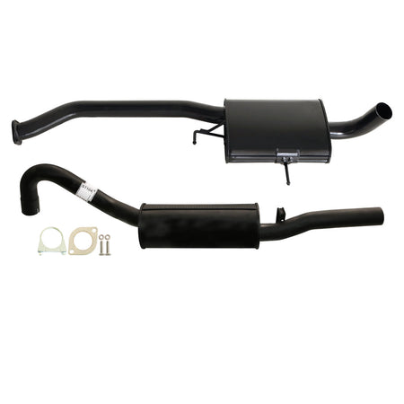 Commodore VN VP VR V6 V8 And (VS V8 Only) Sedan 2.5 Inch Catback Exhaust With Muffler in black steel with mounting hardware.