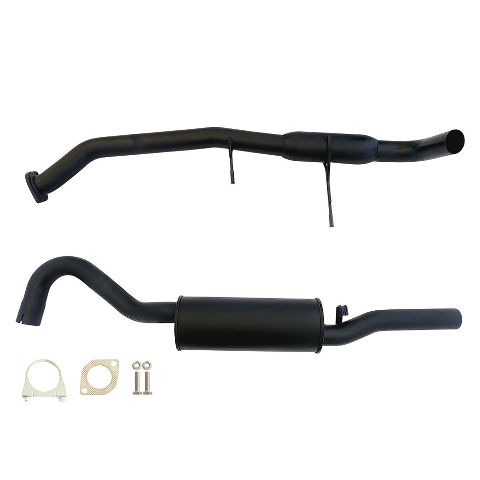 Commodore VN VP VR V6 V8 And VS (V8 Only) Sedan 2.5 Inch Catback Exhaust With Centre Hotdog and Rear Muffler in black steel with mounting hardware