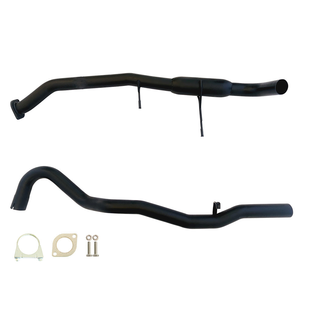 Commodore VN VP VR V6 V8 And VS (V8 Only) Sedan 2.5 Inch Catback Exhaust With Centre Hotdog and Rear Tailpipe in black steel with mounting hardware
