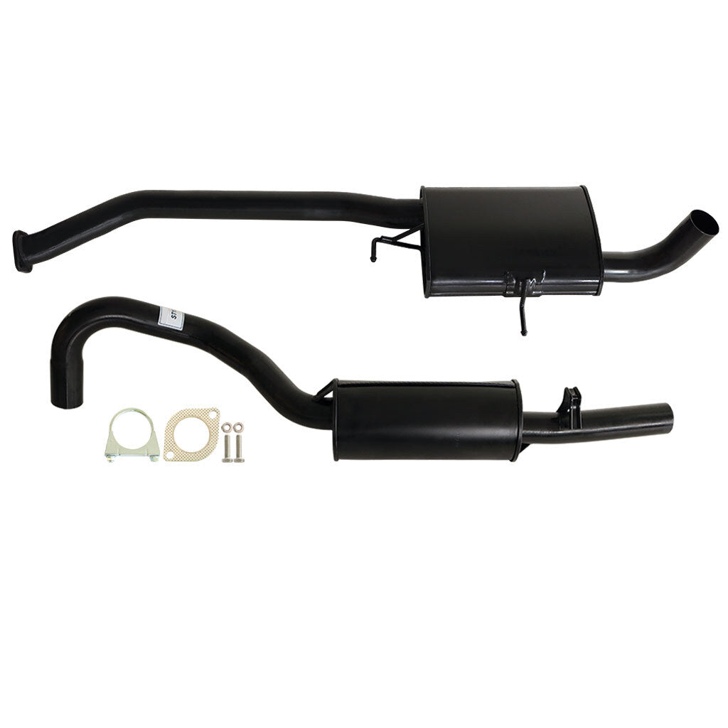 Commodore VN VP VR V8 V6 & VS V8 2.5" Wagon Ute Exhaust With Muffler in black steel with mounting hardware.