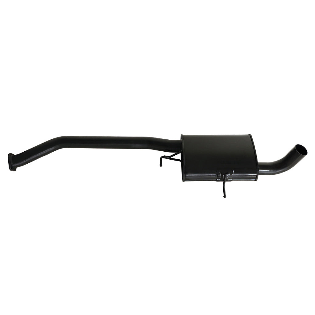 Commodore VN VP VR V8 V6 & VS V8 2.5" Wagon Ute Exhaust With Tailpipe in black steel with muffler and curved pipe ends.
