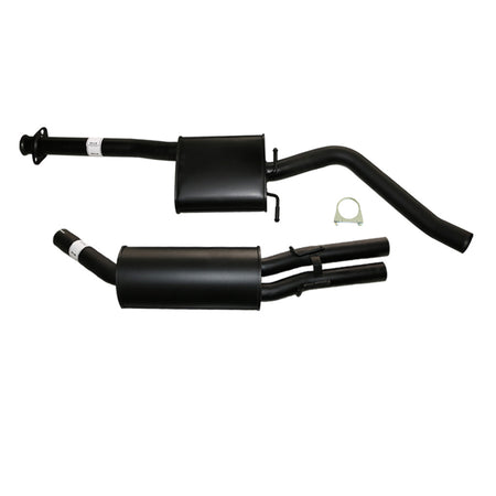 Commodore VT VX VY V6 Sedan 2.5 Inch Catback Exhaust - Mufflers And Dual Outlet exhaust system components in black steel