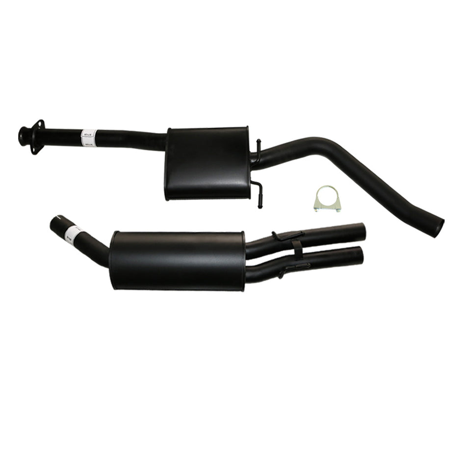 Commodore VT VX VY V6 Sedan 2.5 Inch Catback Exhaust - Mufflers And Dual Outlet exhaust system components in black steel