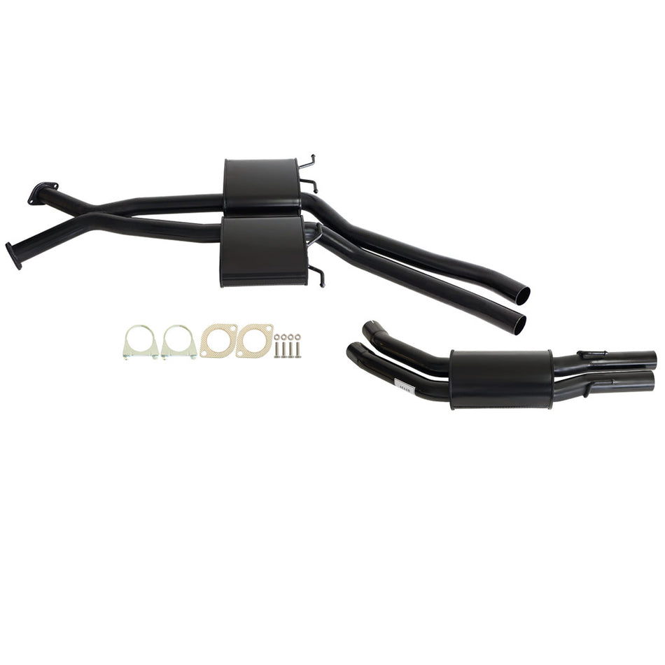 Holden Commodore VT VX VY VZ V8 & VZ V6 Sedan Twin 2.5 Inch Exhaust With Muffler in black steel with gaskets and fittings