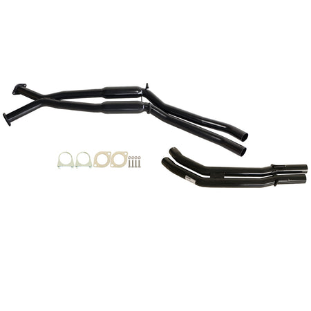 Commodore VT-VZ V8 & VZ V6 Sedan Twin 2.5" Exhaust Hotdog And tailpipe in black coated steel with mounting hardware.