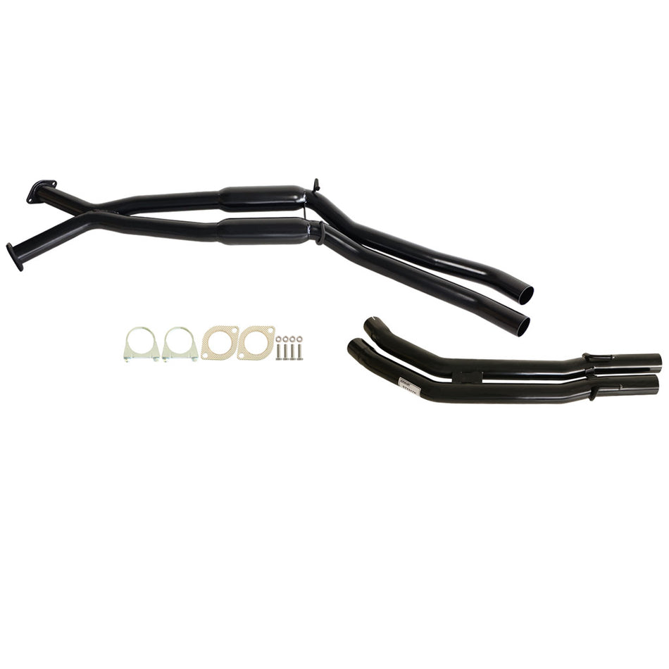 Commodore VT-VZ V8 & VZ V6 Sedan Twin 2.5" Exhaust Hotdog And tailpipe in black coated steel with mounting hardware.