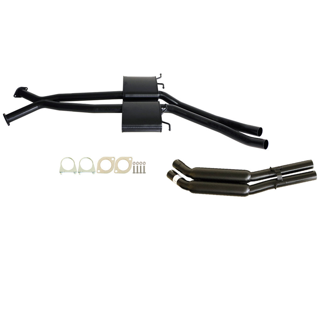 Holden Commodore VT VX VY VZ V8 And VZ V6 Ute Wag Twin 2.5" Exhaust Hotdog Rear with dual mufflers and mounting hardware.