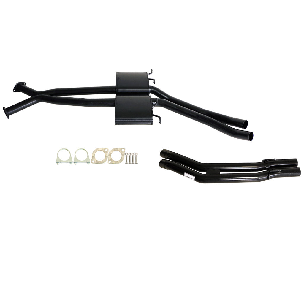 Holden Commodore VT VX VY VZ V8 & VZ V6 Ute Wag Twin 2.5" Exhaust Tailpipe Rear in black steel with mounting gaskets and hardware