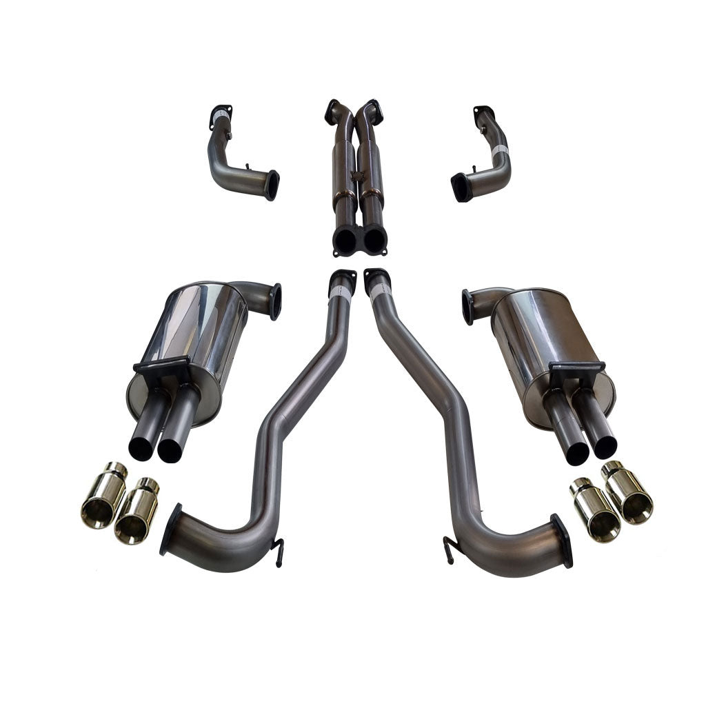 XPS Commodore VE VF Sedan Wagon Twin 3 Inch Stainless Cat Back Exhaust Straight Cut Tips complete system view