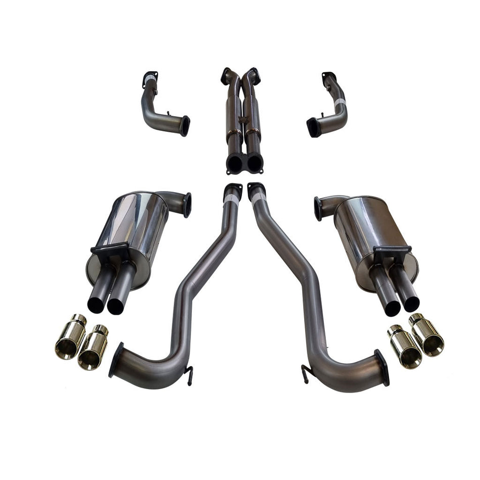 XPS Commodore VE VF Sedan Wagon Twin 3 Inch Stainless Cat Back Exhaust Straight Cut Tips complete system view