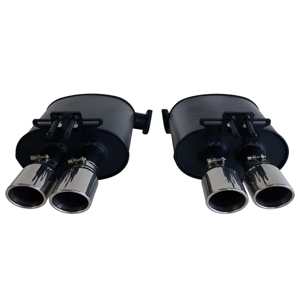 Commodore VE VF V6 V8 Sed Wag Twin 2.5" Catback Exhaust Hdx Pipe And Angle Tips in black with polished dual tips.