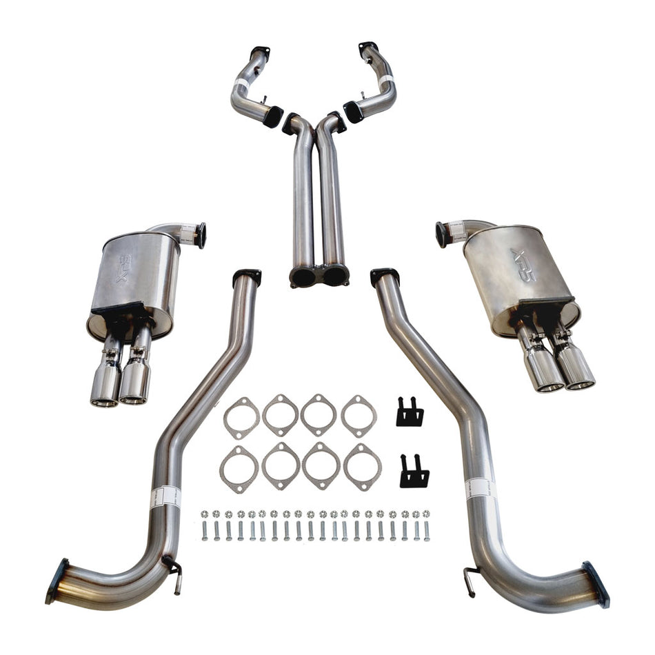 Commodore VE VF V6 V8 Sed Wag Twin 3" Stainless Steel Catback Exhaust X Pipe And Angle Cut Tips with hardware and gaskets