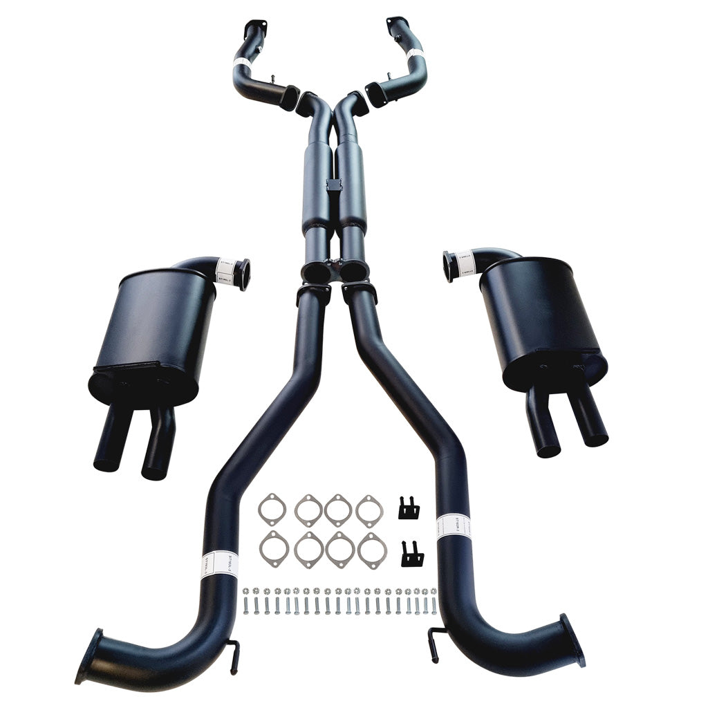 Commodore VF (HSV (Non-LSA) V8 Sedan/Wagon Twin 3" Catback Exhaust Hdx Pipe in black steel with mufflers and mounting hardware