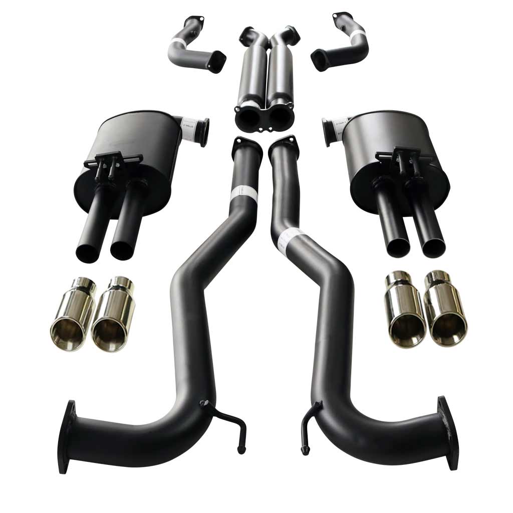 Holden Commodore VE VF V8 Ute And Statesman WM WN Twin 3" Catback Exhaust with stainless steel angle cut tips and mandrel bent pipes