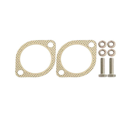 Two beige exhaust gaskets with bolt holes, two bolts, and four nuts for Ford Falcon BA BF 6Cyl Wagon 2.5 Inch Catback Sports Exhaust