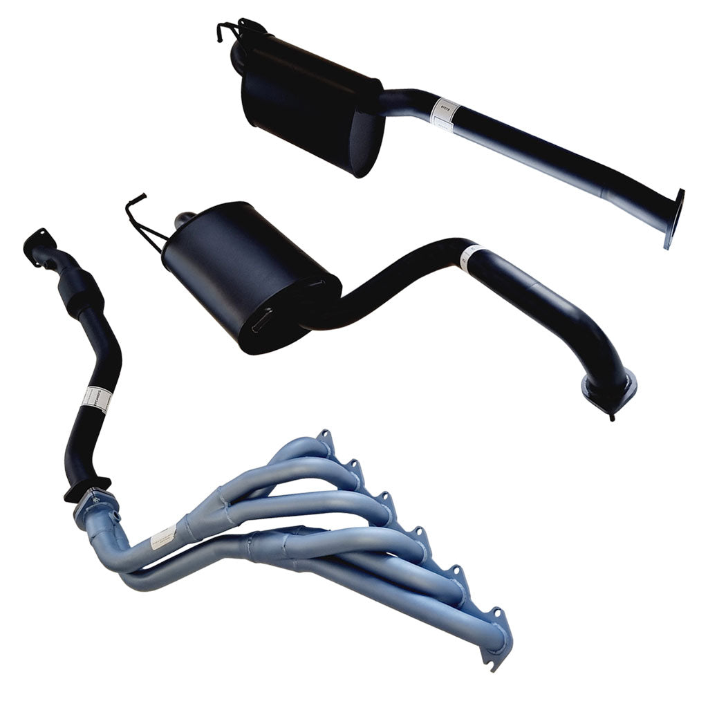 Ford Falcon FG XT Sedan 2.5" Exhaust W/Pacemaker Extractor, Hiflow Cat, Front And Rear Muffler in black steel