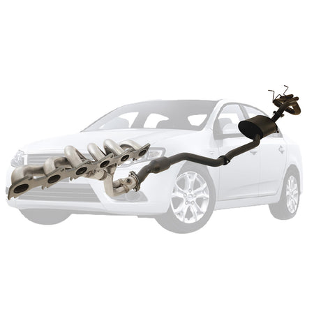 Ford Falcon FG XR6 Sedan 2.5 Inch Exhaust With XPS Extractor Dual Rear T/Pipe And Hiflow Cat system displayed with car outline