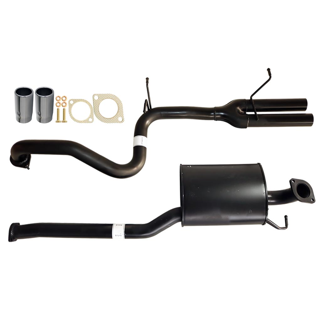 Falcon FG XR6 Sedan 2.5 Inch Catback Exhaust System With Tailpipe Rear With Tips featuring black-coated steel pipes and stainless steel exhaust tips