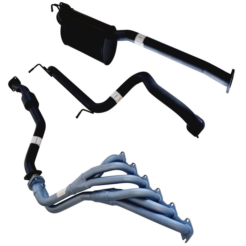 Ford Falcon FG XR6 Sedan 2.5 Inch Exhaust W/Pacemaker Extractor Rear T/Pipe And Hiflow Cat system components in black steel