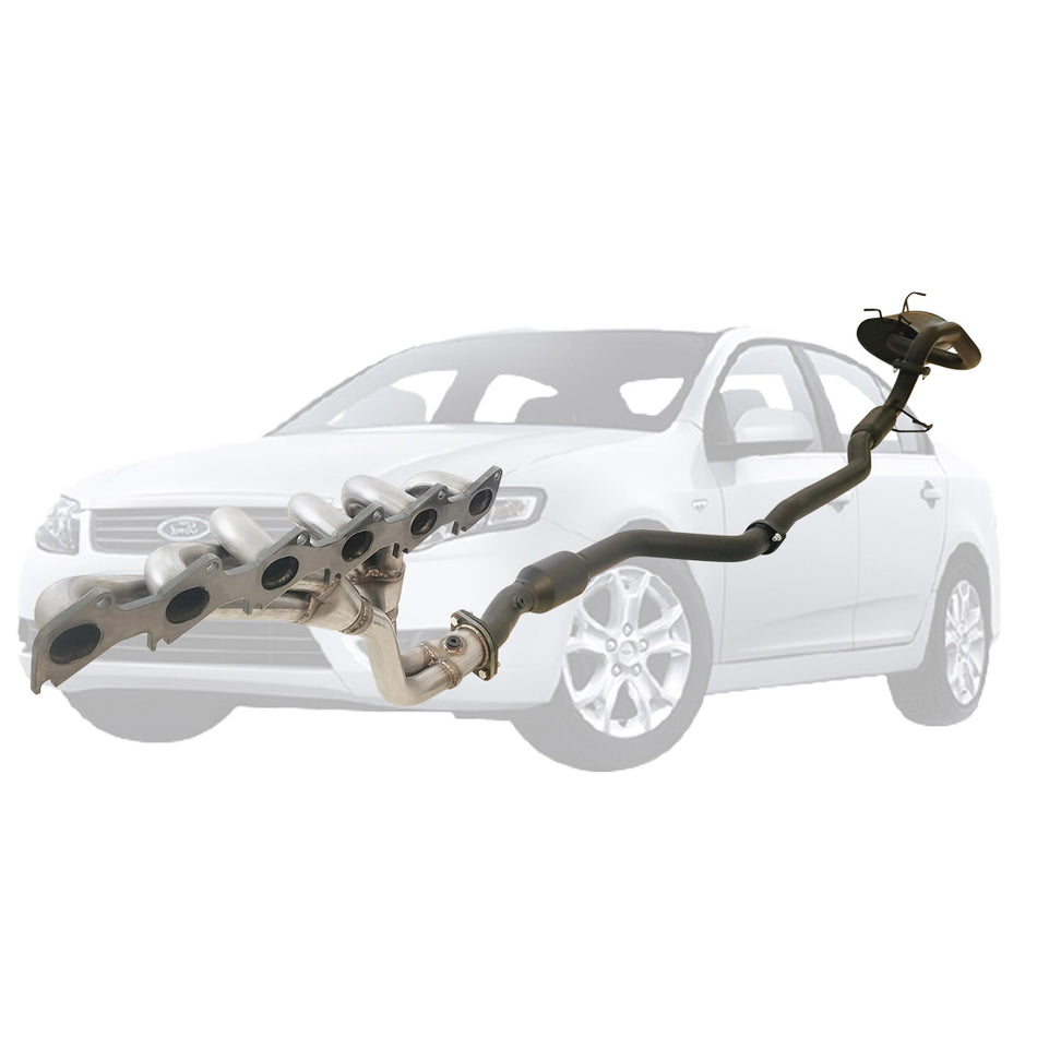 Ford Falcon FG XT Sedan 2.5" Exhaust With XPS Extractor, Hiflow Cat, Hotdog Centre And Rear Muffler in stainless steel components