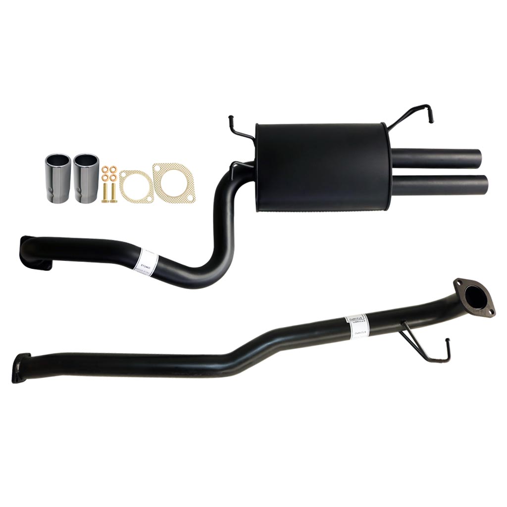 Falcon FG XR6 Sed Non Turbo 2.5" Catback Exhaust W/ Pipe Centre Rear Muff And Tips in black steel with mounting gaskets and clamps