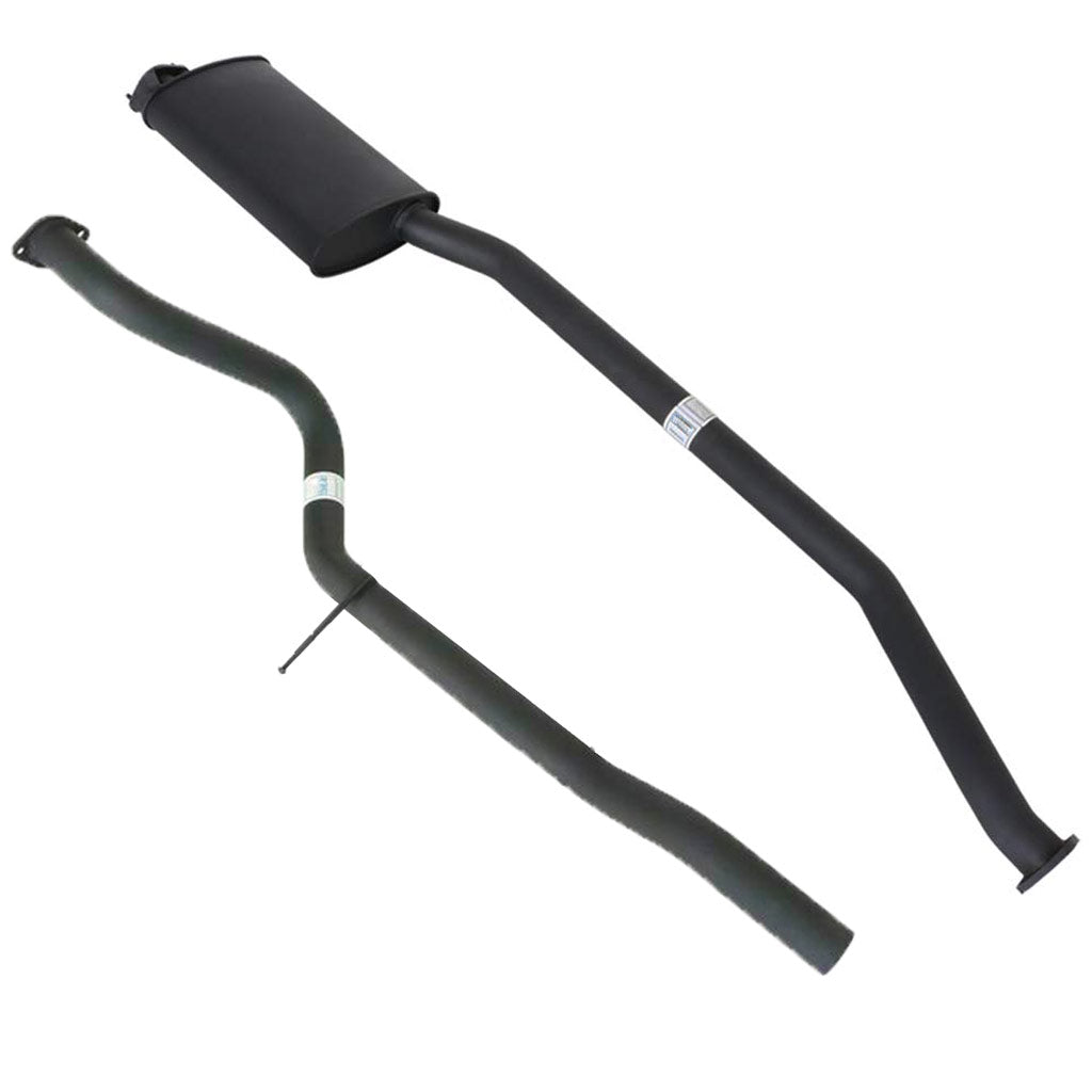 Ford Falcon AU 6Cyl Ute 2.5 Inch Catback System With Rear Tailpipe Not LPG exhaust pipes with muffler, black coated steel construction.