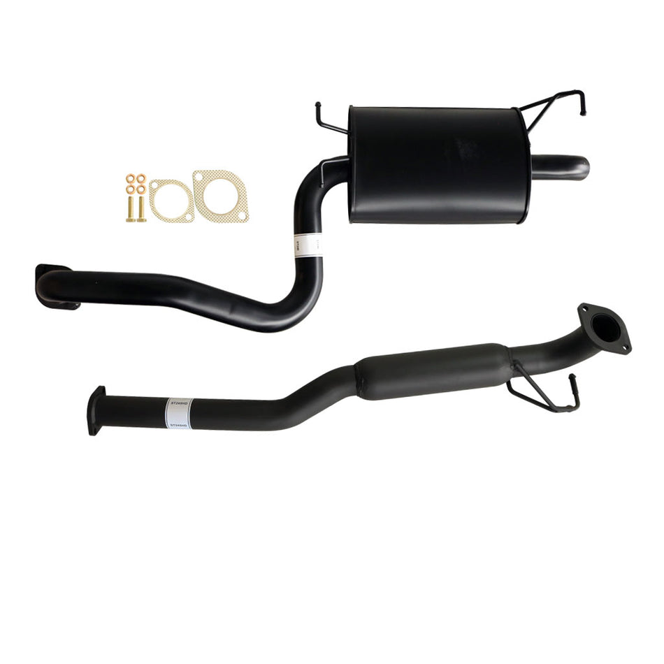 Ford Falcon BA BF Sedan 2.5 Catback Sports Exhaust With Hotdog M/Steel showing tubular black steel pipes and muffler components