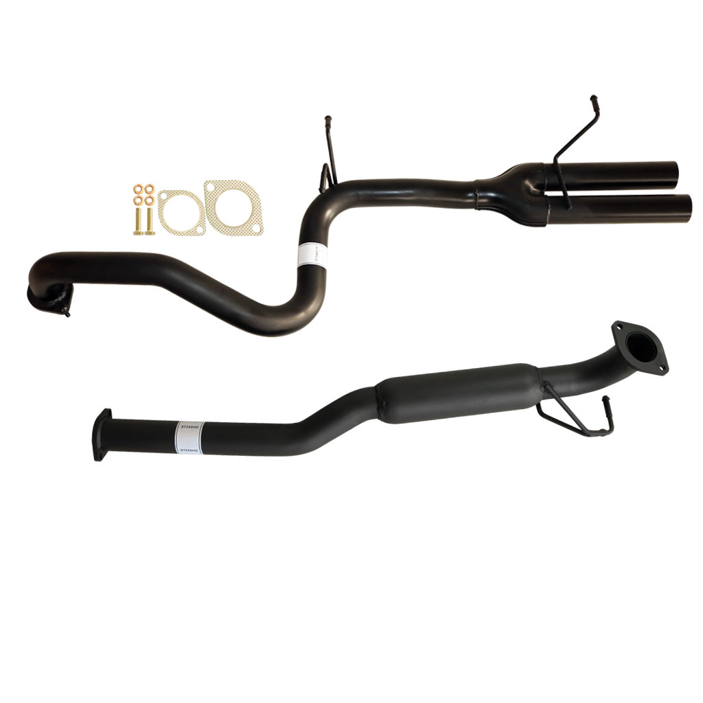Ford Falcon BA BF Sedan XR6 2.5 Inch Catback Exhaust With Hotdog And Tailpipe, black steel tubing with mounting hardware