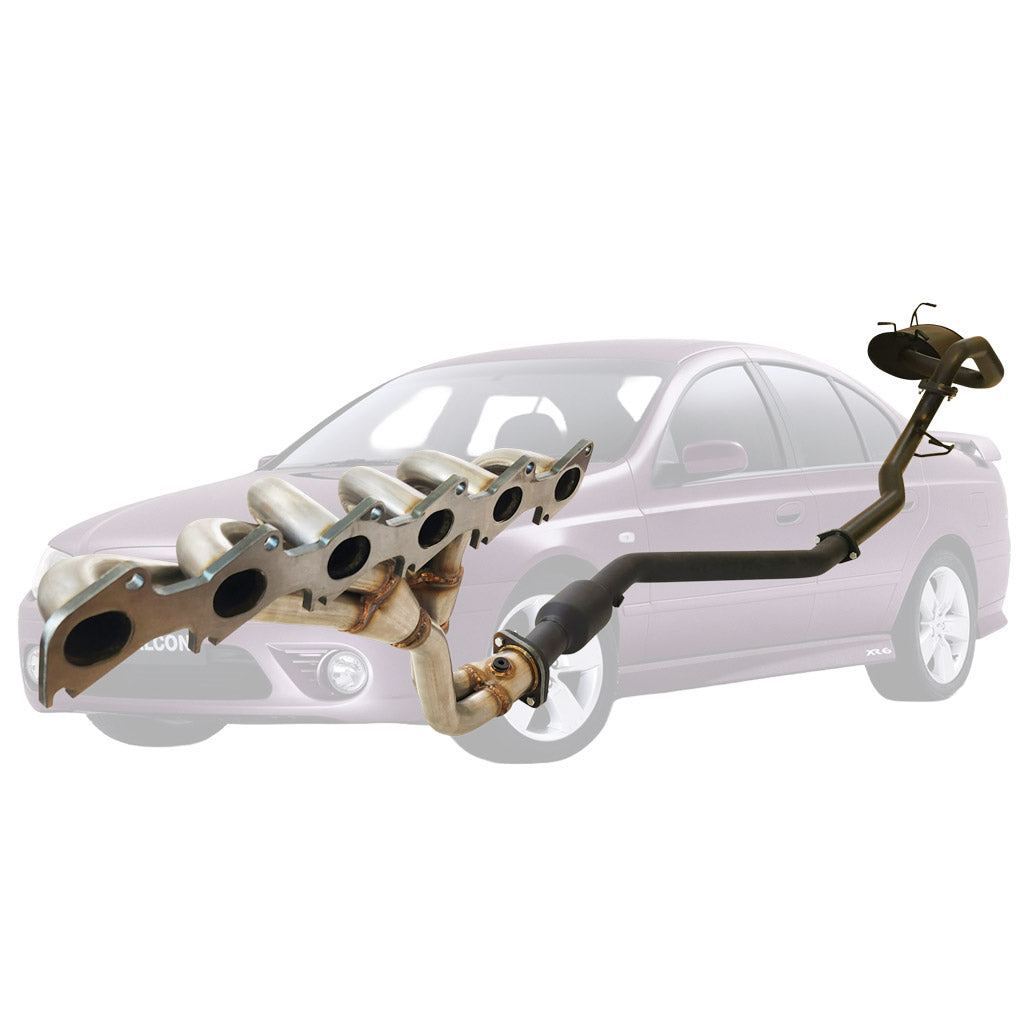 Falcon BA BF XT Sedan 2.5 Inch Exhaust With Front Muffler Delete Pipe, Rear Muffler and XPS Header Hiflow Cat stainless steel system