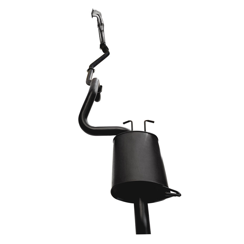 Falcon BA BF XT Sedan 2.5 Inch Exhaust With Front Muffler Delete Pipe, Rear Muffler and XPS Header Hiflow Cat in black metal construction