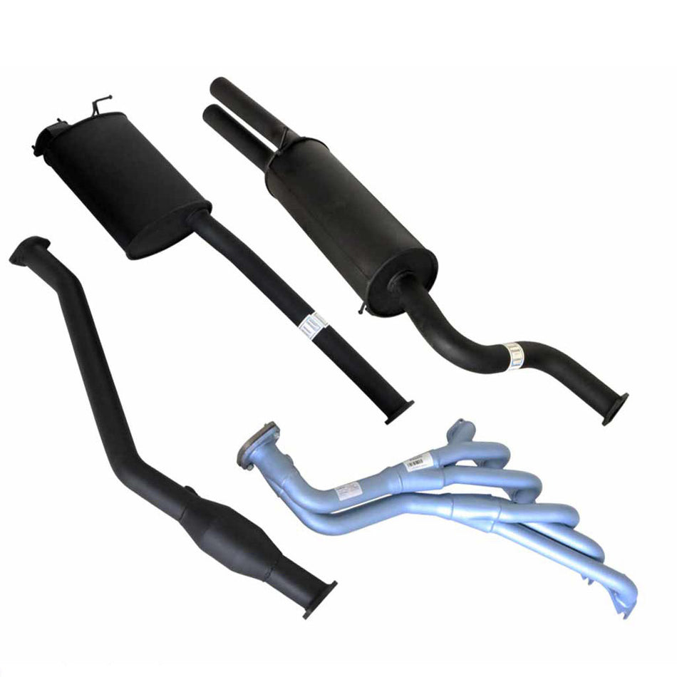 Ford Falcon BA BF Ute (Tub) 2.5 Inch Exhaust W/Pacemaker Extractor And Hiflow Cat with black and silver steel components