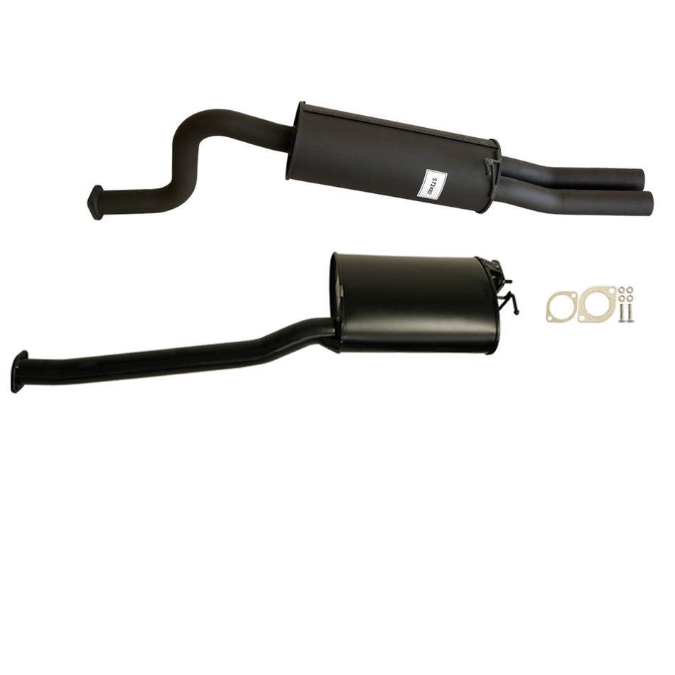 Ford Falcon BA BF XR6 And Tub 6Cyl Ute 2.5 Inch Catback System with black coated mufflers and exhaust pipes with mounting gaskets.