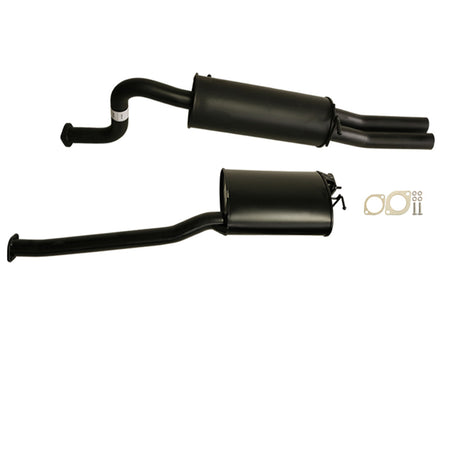Two black steel mufflers with pipes and mounting hardware for Ford Falcon FG 6Cyl Tub And XR6 Ute 2.5" Cat Back Exhaust Muffler Front And Rear