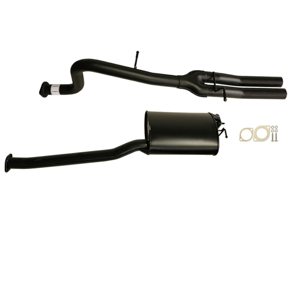 Ford Falcon FG 6Cyl Tub And XR6 Ute 2.5 Inch Cat Back Exhaust With Tailpipe Rear in black steel construction.