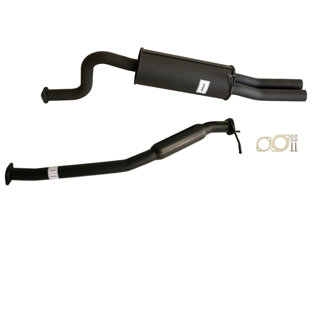Ford Falcon BA BF XR6 Ute 2.5 Inch Catback Exhaust System With Hotdog Centre steel components and gaskets on white background