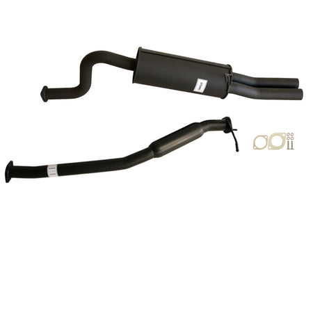 Ford Falcon BA BF XR6 Ute 2.5 Inch Catback Exhaust System With Hotdog Centre steel components and gaskets on white background