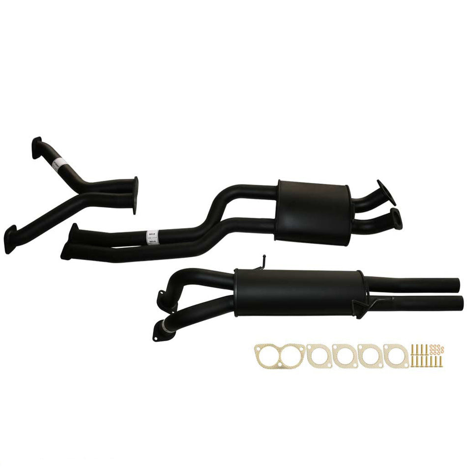 Ford Falcon BA BF XR8 V8 Ute Twin 2.5 Inch Catback Exhaust With Mufflers, black steel pipe assembly with gaskets and bolts