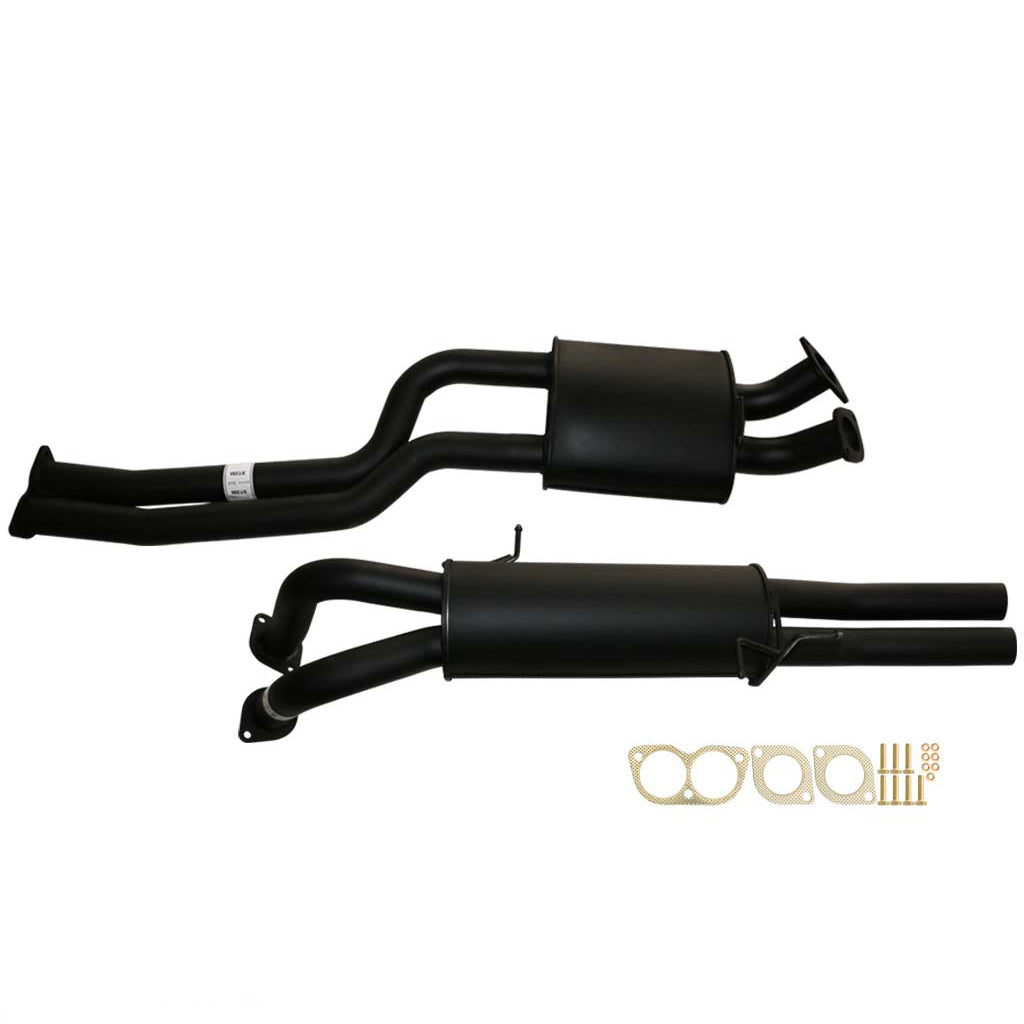Ford Falcon BA BF XR6 Turbo Ute Twin 2.5 Inch Catback Exhaust With Mufflers in black steel with mounting hardware