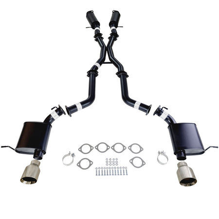 Twin 3" Cat Back Exhaust For SRT Jeep Grand Cherokee 2012-21 SS Tips with stainless steel components and mounting hardware.