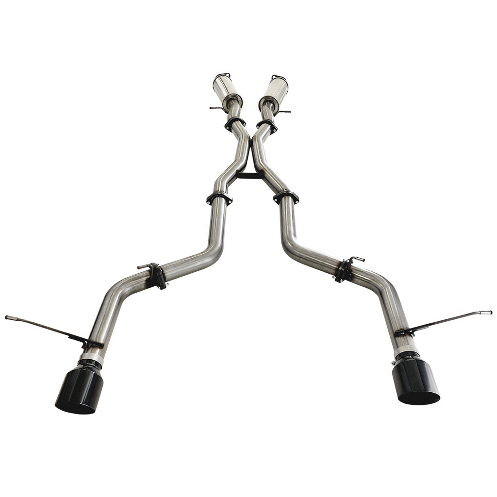 3" Cat Back Stainless Exhaust For SRT Jeep Grand Cherokee Twin Pipe Rear 2012 to 2021 BC Tip Option shown with stainless steel pipes and black tips