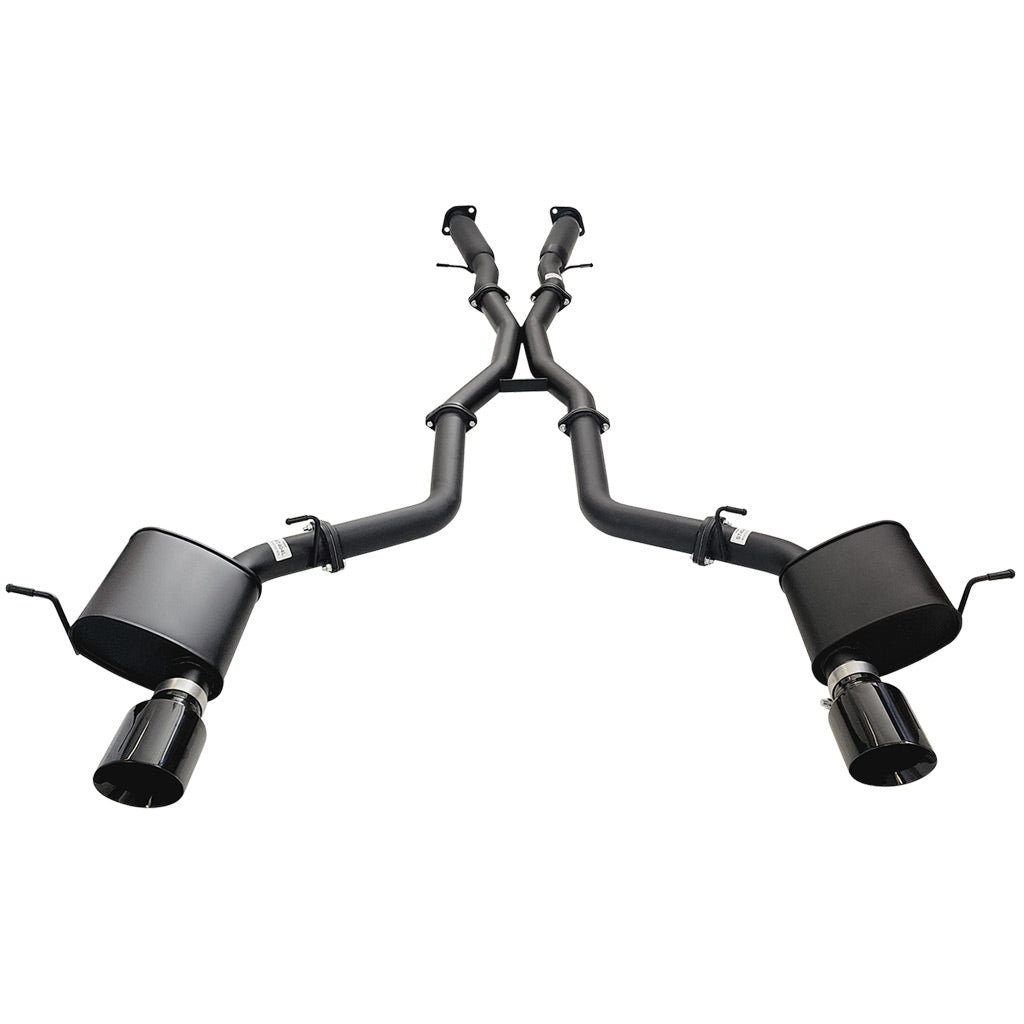 Twin 3 Inch Cat Back Exhaust Centre Hotdogs For SRT Jeep Grand Cherokee 2012 to 2021 BC Tips, black coated steel system