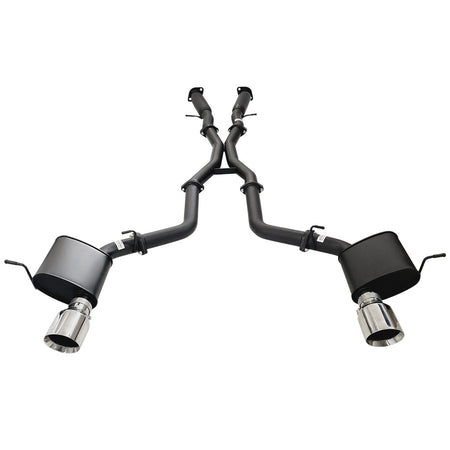 Twin 3 Inch Cat Back Exhaust With Centre Hotdogs For SRT Jeep Grand Cherokee 2012 to 2021 SS Tips in black coated steel with stainless steel tips.